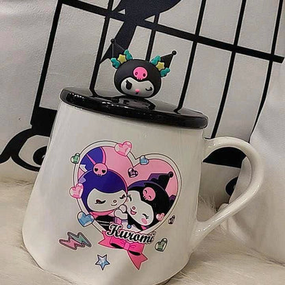 مج بورسلين ديزني بغطاء ومقبض سيليكون ومعلقة استانلس