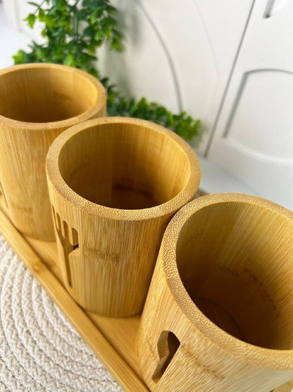 طقم حامل ومنظم المعالق والشوك والسكاكين خشب بامبو 4 قطع