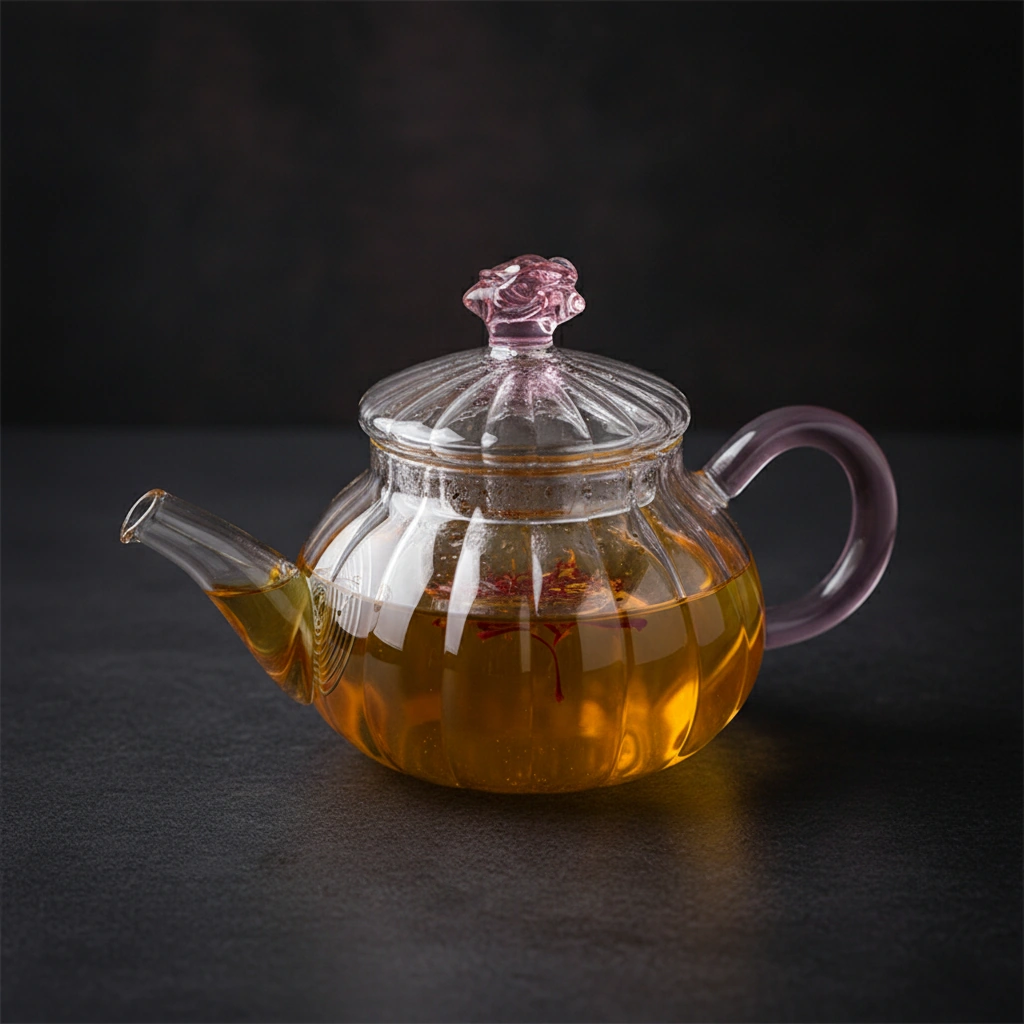 براد شاي زجاجي – مقبض وردي ومقبض الغطاء بشكل زهرة