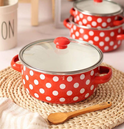 طقم حلل المطبخ الأحمر المنقط مكون من 3 قطع