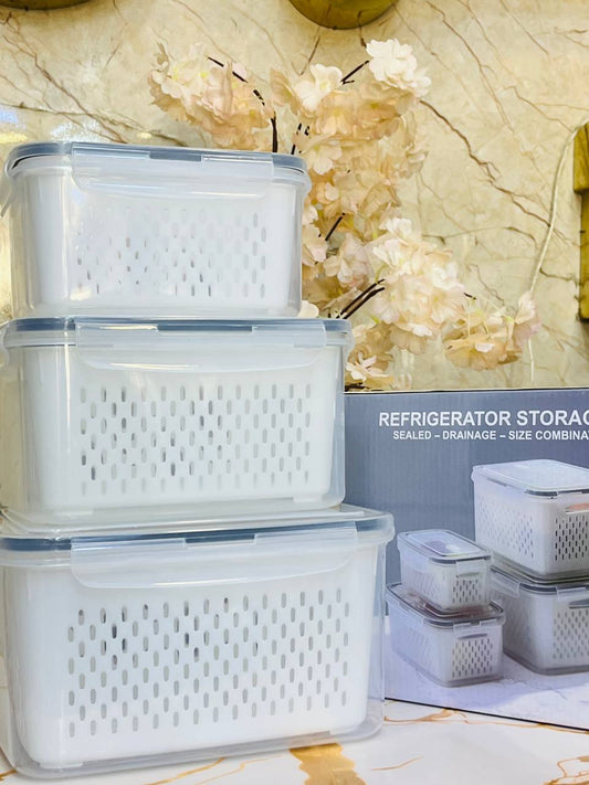 طقم علب ثلاجة 3 في 1 بالمصفاة