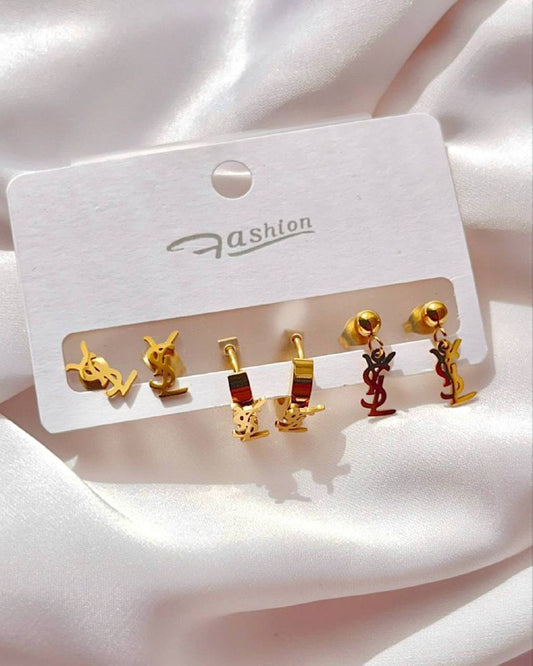 طقم حلق استانلس ستيل نقي – تصميم YSL أنيق عصري