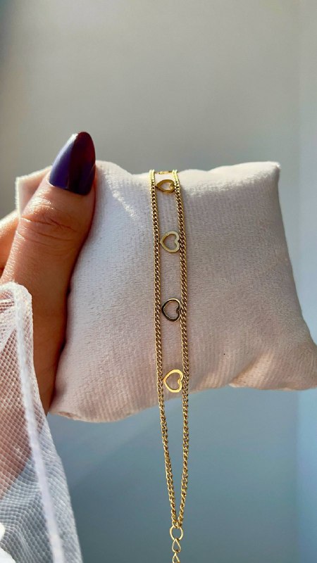 إسوارة ستانلس ستيل مزدوجة بسلسلتين ودلاية قلوب