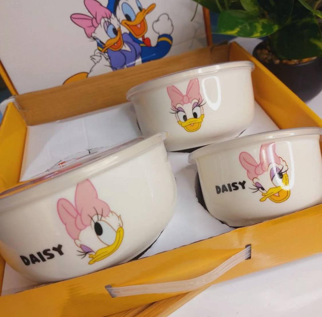 طقم ثلاجة بورسلين 3 قطع ديزني بغطاء محكم بشفط الهواء