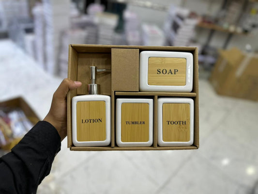 طقم حمام بورسلين وخشب