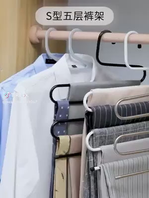شماعة بنطلونات 5 مستويات – تصميم حرف S لتوفير المساحة وتنظيم الملابس وربطات العنق