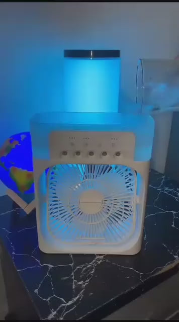 مروحة تكييف هواء محمولة صغيرة – 3 سرعات، مبرد تبخيري ومرطب هواء مع مؤقت وإضاءة LED بـ7 ألوان