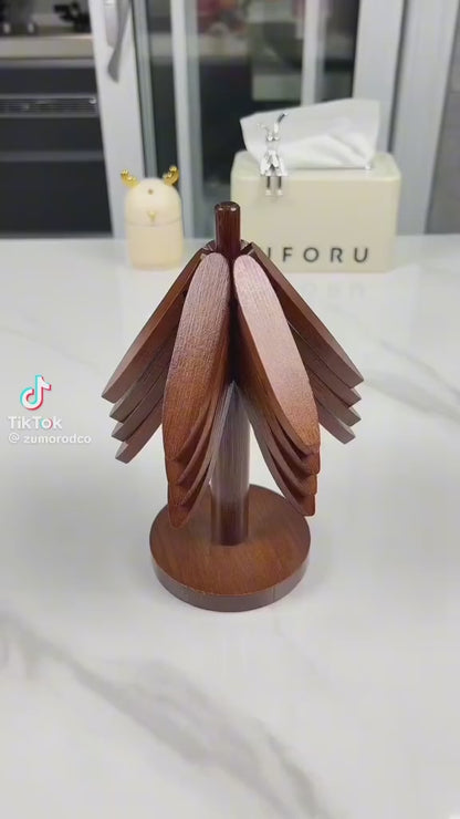 طقم كوستر خشب شجرة 6×1 مع حامل